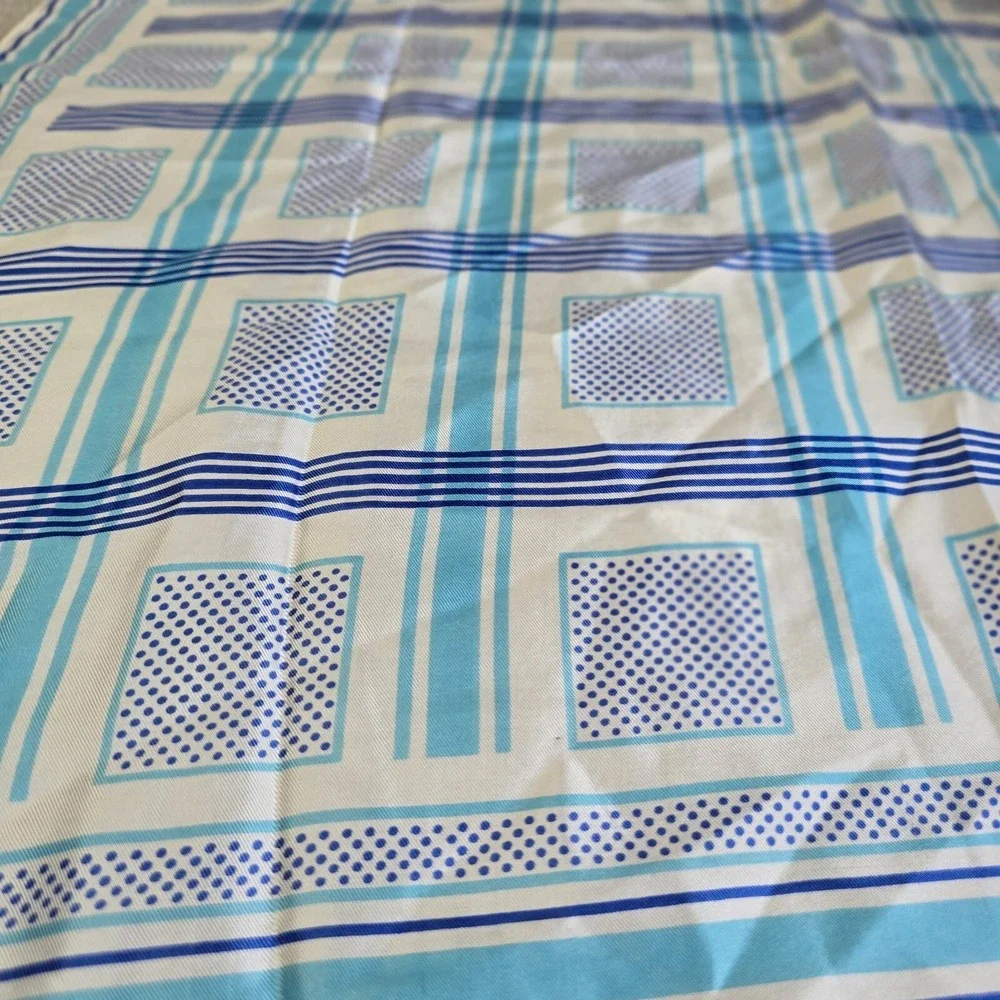 Echo‎ Silk Blue Squares Pattern Scarf.   Square 26 inch.   ** Note. See Pics.